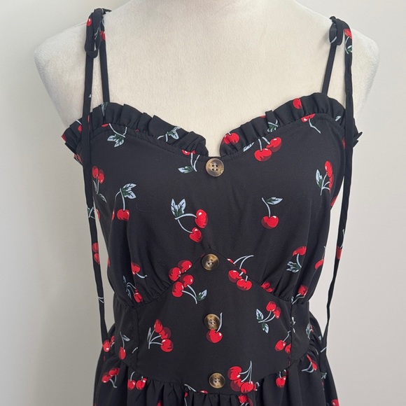 SHEIN Black Cherry Print Midi Dress - Picture 3 of 5
